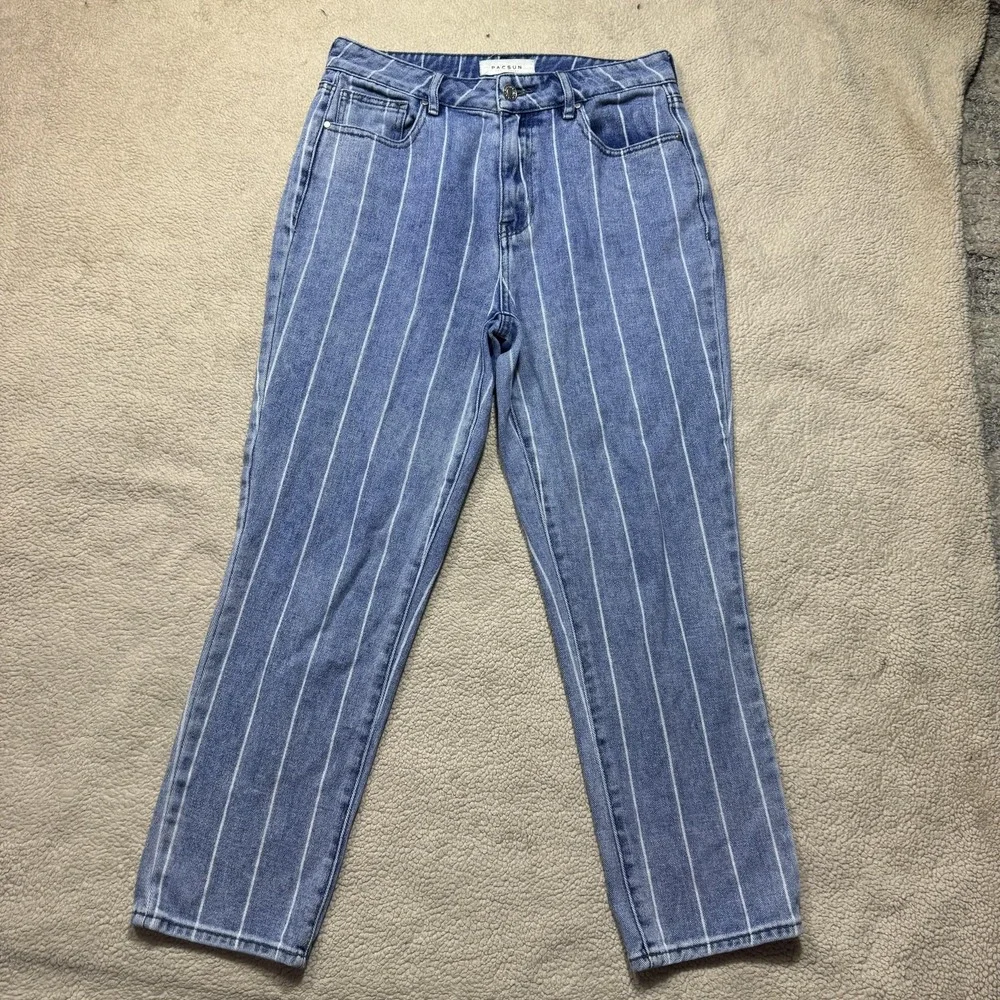 Pacsun Mom Jeans Womens 27 High Rise Pinstripe Relaxed‎ Fit Denim Pants